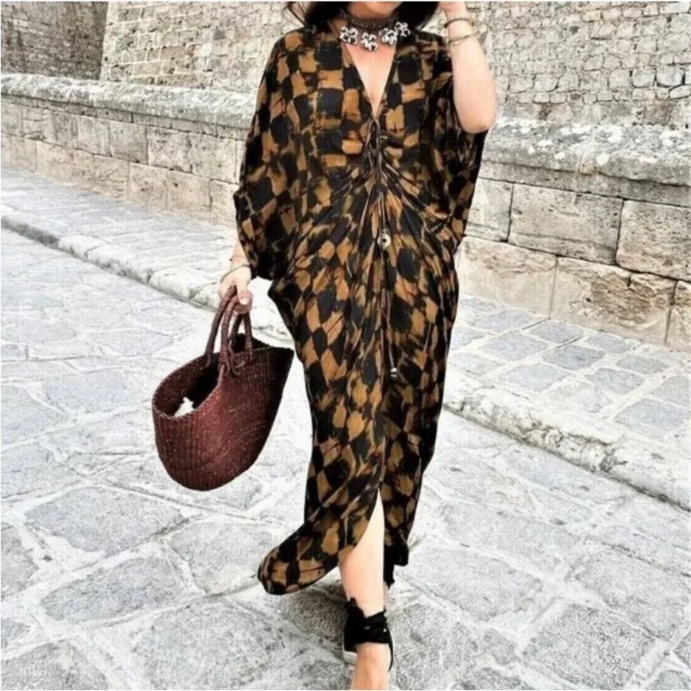 ZARA Viscose Tunic Dress Adjustable Ruched Front Size M-L Limited Edition - Picture 2 of 8